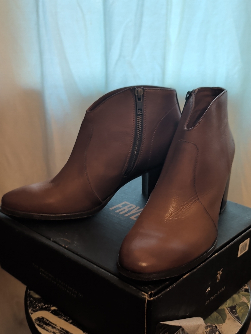 Frye Brown Leather Side-Zip Ankle Booties